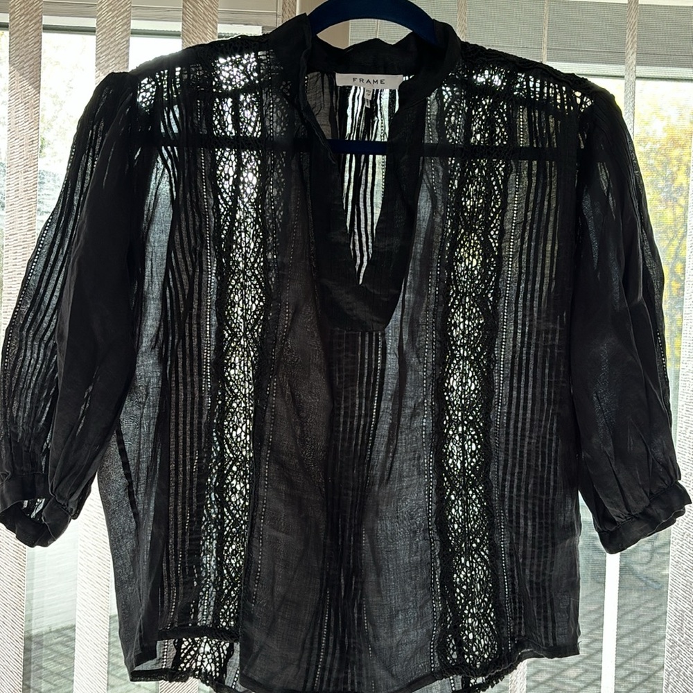 Frame black lace 3/4 sleeve blouse - Picture 10 of 13